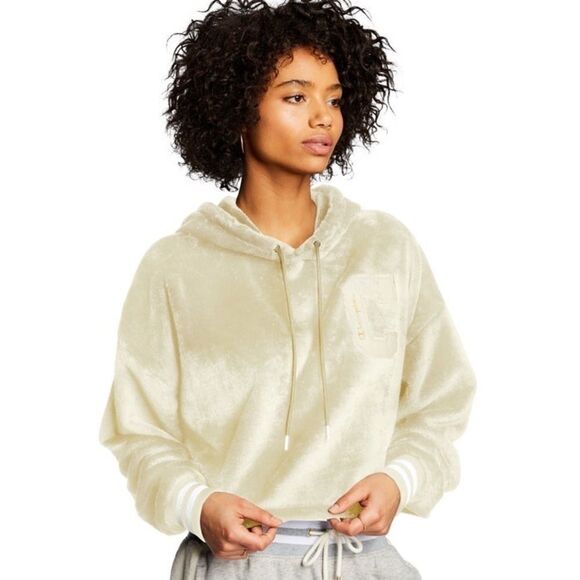 Champion Faux Fur Cropped Hoodie, C Block C Logo - Picture 1 of 4